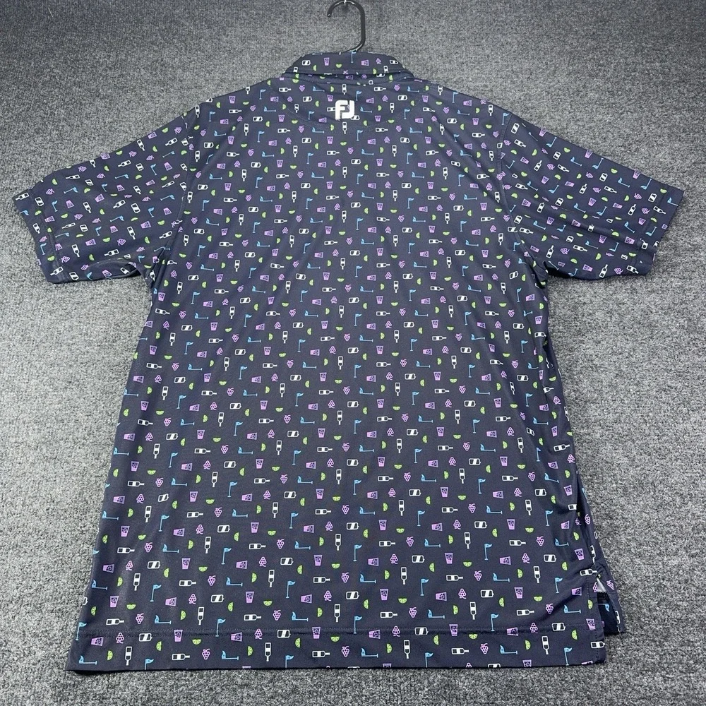 FootJoy FJ Polo Mens Medium Blue Purple Wine Pattern Golf Performance